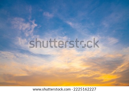 Sky and clouds concept, sunset sky and golden clouds of abstract nature background, blue sky over of photo and sunny golden sky below photo, wallpaper for creative design of graphic background