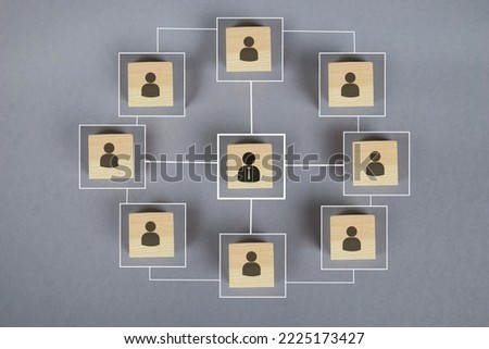 image of tangram blocks with people icons over wooden table ,human resources and management concept. abstract photography concept of Connectivity, Entity Linking, Hierarchy and HR.