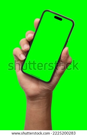 Hand holding smart phone Mockup  and green screen Transparent and Clipping Path isolated for Infographic Business web site design app
