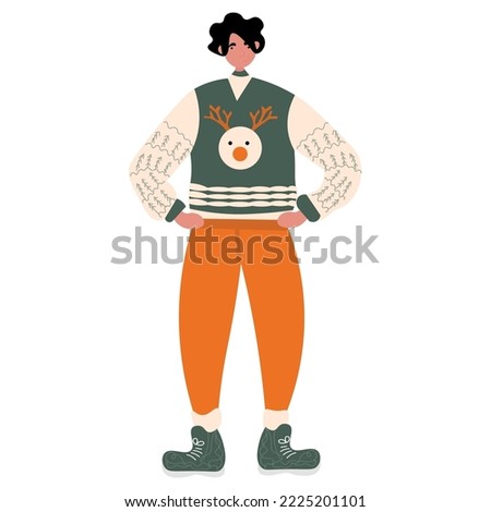 Stylish man in Christmas clothes on white background