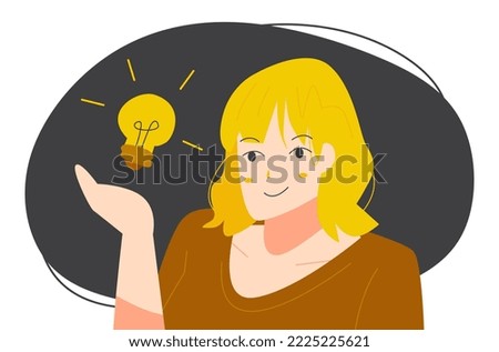 cute teen girls get an idea. idea icon, light bulb. suitable for learning, creative, school, presentation themes, etc. flat vector illustration