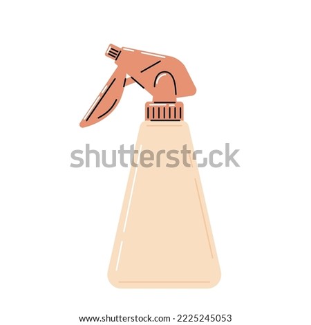 Plastic water spray bottle for plant care. Hand drawn vector illustration. In home gardening tool isolated on white. 