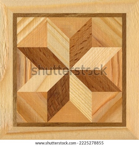 Wooden marquetry, patterns created from the combination of different woods pine hornbeam, wooden floor, parquet, cutting board Royalty-Free Stock Photo #2225278855