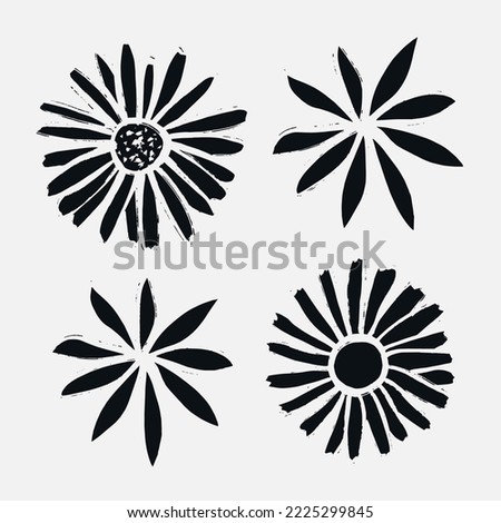 Hand drawing vector flowers in Woodcut Style Royalty-Free Stock Photo #2225299845
