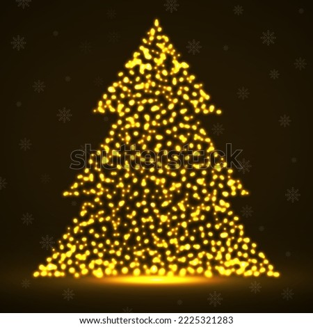 Abstract neon christmas tree of glowing particles. Vector illustration