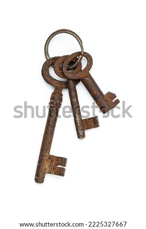 Bunch of old vintage keys isolated on white background. Safety and security concept. Royalty-Free Stock Photo #2225327667
