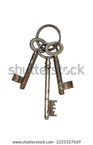 Bunch of old vintage keys isolated on white background. Safety and security concept. Royalty-Free Stock Photo #2225327669