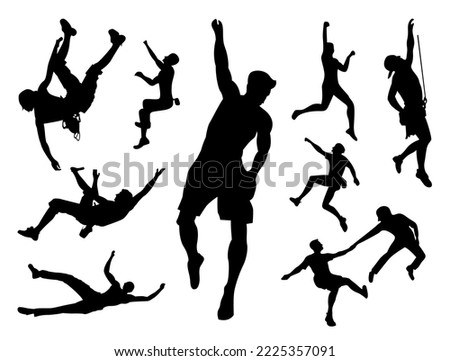 silhouette person. Climb silhouettes. mountaineer climber hiker people. Extreme Rock climbers silhouettes. Set of Climber Silhouette vector illustration. male.