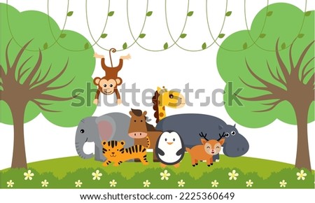 Cute jungle animals in cartoon style, wild animal, zoo designs for background illustration