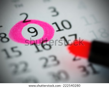 Pink circle. Mark on the calendar at 9.