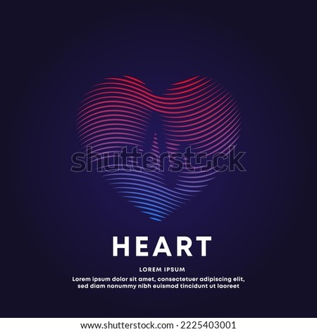 Human medical heart shape with cardio pulse flat line art structure. creative Vector logo heart care color silhouette on a dark background. EPS 10 Royalty-Free Stock Photo #2225403001