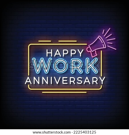 Neon Sign happy work anniversary with brick wall background vector Royalty-Free Stock Photo #2225403125
