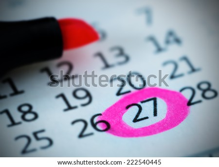 Pink circle. Mark on the calendar at 27.