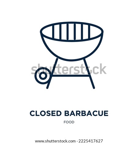 closed barbacue icon from food collection. Thin linear closed barbacue, food, love outline icon isolated on white background. Line vector closed barbacue sign, symbol for web and mobile