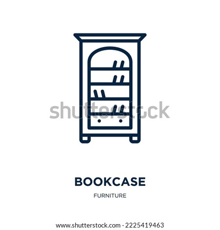 bookcase icon from furniture collection. Thin linear bookcase, table, chair outline icon isolated on white background. Line vector bookcase sign, symbol for web and mobile