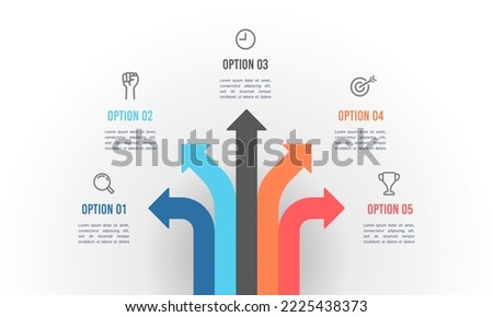 Infographic colorful arrow crossroads 5 options. Royalty-Free Stock Photo #2225438373