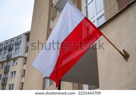 Polish flag on the building on Independence Day