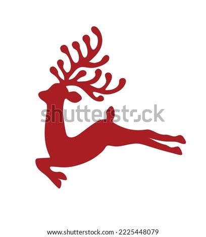 Red jumping Reindeer Deer stencil drawing with antlers horns.Merry Christmas Silhouette.Happy New Year.Winter decoration element.Gift greeting card.Plotter Laser cutting.Holidays icon decor. DIY cut.