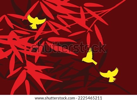 Oriental bamboo painting with birds