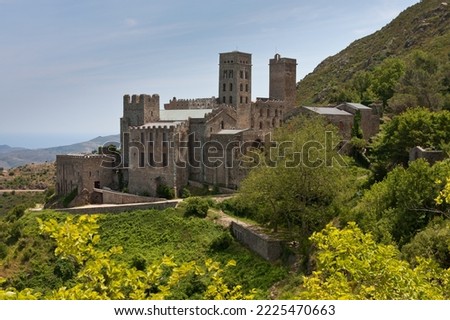 The Monastery of Sant Pere de Rodes is located  within the Sierra de Rodes, with a visual domain of the Port de la Selva bay and the Mediterranean Sea, Cap de Creus. Pre-romanesque, romanesque style.
