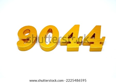   Number 9044 is made of gold-painted teak, 1 centimeter thick, placed on a white background to visualize it in 3D.                               