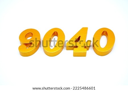    Number 9040 is made of gold-painted teak, 1 centimeter thick, placed on a white background to visualize it in 3D.                              