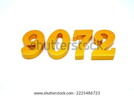      Number 9072 is made of gold-painted teak, 1 centimeter thick, placed on a white background to visualize it in 3D.                                  