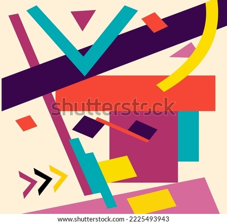 Abstract geometric background. Geometry shapes, trendy primitive blocks, modern Suprematism style. For abstract geometric template for brand identity, advertising, poster, banner, flyer, web. Vector