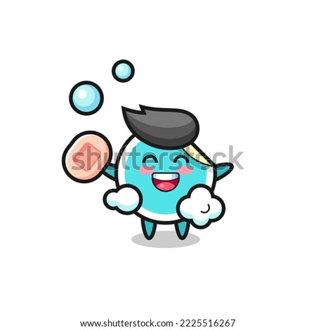 sticker character is bathing while holding soap , cute style design for t shirt, sticker, logo element