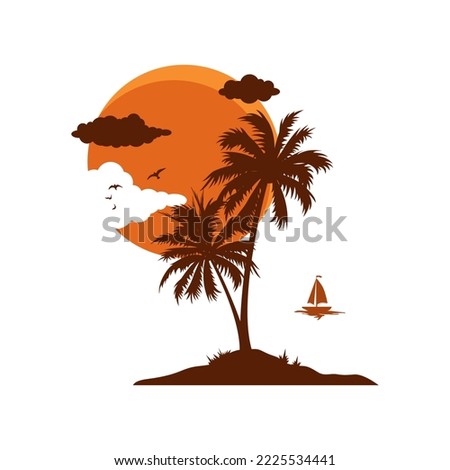 Silhouette beach scenery vector illustration