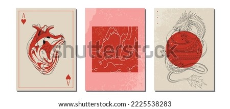 Set of vertical abstract posters in retro asian style for your poster, flyer or banner, vector illustration.