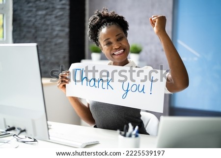 Thank You Corporate Job Appreciation Sign. Grateful Business Woman Royalty-Free Stock Photo #2225539197