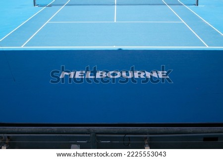 Empty Australian open tennis court in Melbourne, Australia Royalty-Free Stock Photo #2225553043