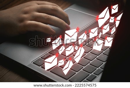 Woman using laptop with mail spam interface. Protection technology against phishing, scam and hacker. Internet cyber security. 