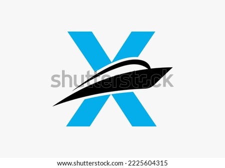 Letter X Shipping Logo Sailboat Symbol. Nautical Ship Sailing Boat Icon