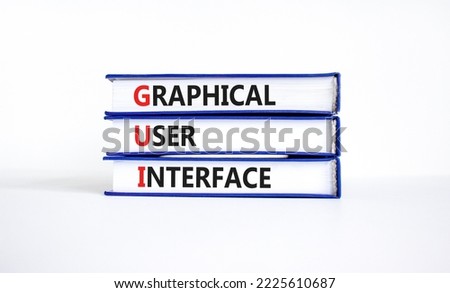 GUI graphical user interface symbol. Concept words GUI graphical user interface on books on a beautiful white background. Business and GUI graphical user interface concept. Copy space.