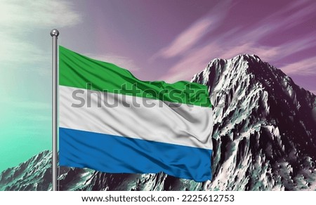 Sierra Leone national flag cloth fabric waving on beautiful background.