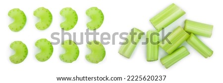 fresh celery isolated on white background.Top view. Flat lay Royalty-Free Stock Photo #2225620237