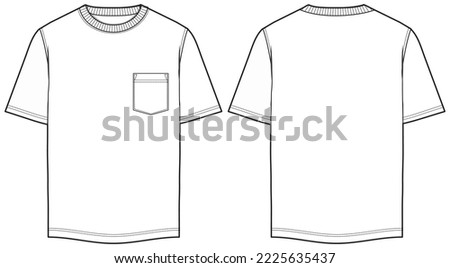 Men's Short sleeve Crew neck T Shirt flat sketch fashion illustration drawing template mock up with front and back view Royalty-Free Stock Photo #2225635437