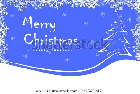 Christmas and New Year greeting card with snowflakes and snow on blue background. Winter holiday invitation card. Stock vector illustration.