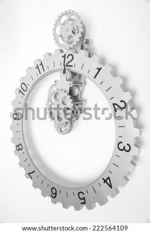 Grey clock with gears on white background