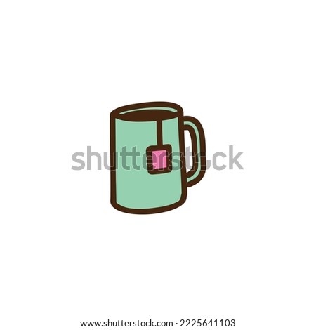 Cups with tea or coffee. Cute trendy colored mug. Vector illustration
