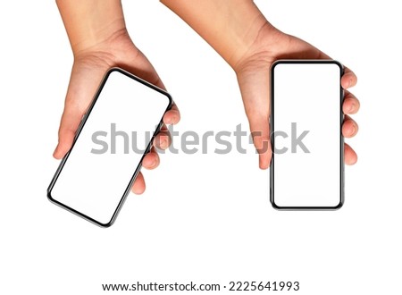 Woman Hand Holding The Black Smart phoneon white background