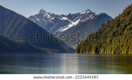 Mount Redoubt and Nodoubt at the end of Chilliwack Lake in British Columbia, Canada, on a beautiful summer day