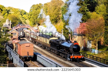 View of old Yorkshire railway in autumn, UK Royalty-Free Stock Photo #2225645303
