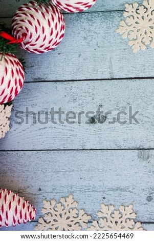Hanging red balls on pine branches, Christmas and ornaments