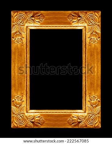 Gold picture frames. Isolated on black background