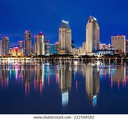 Downtown Cityscape with Buildings Reflecting, City of San Diego, California USA 
