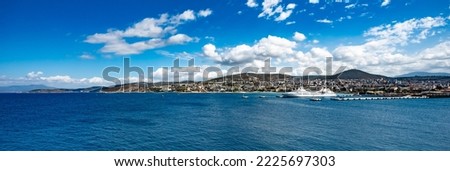 City and harbor at Kusadasi, island  the Turkish coast of the Aegean sea
