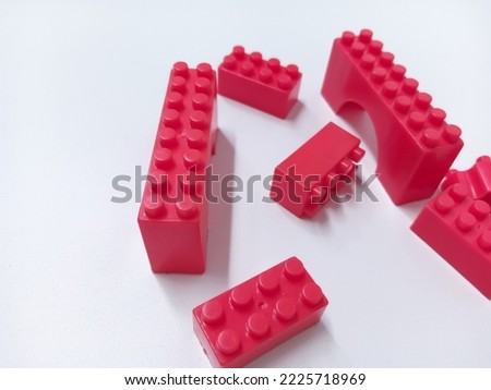 Close Up Red Creative blocks Educational Toys isolated on White Background